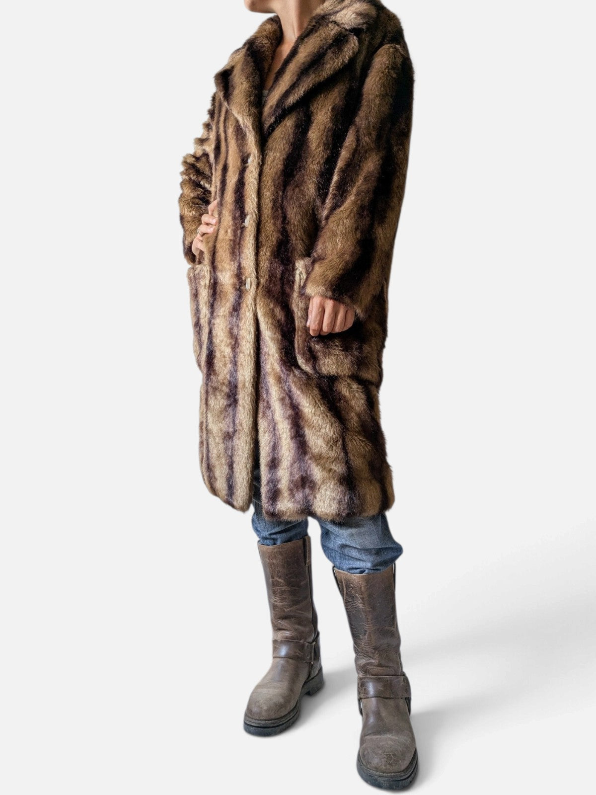 Striped Faux fur brown coat (2000s)