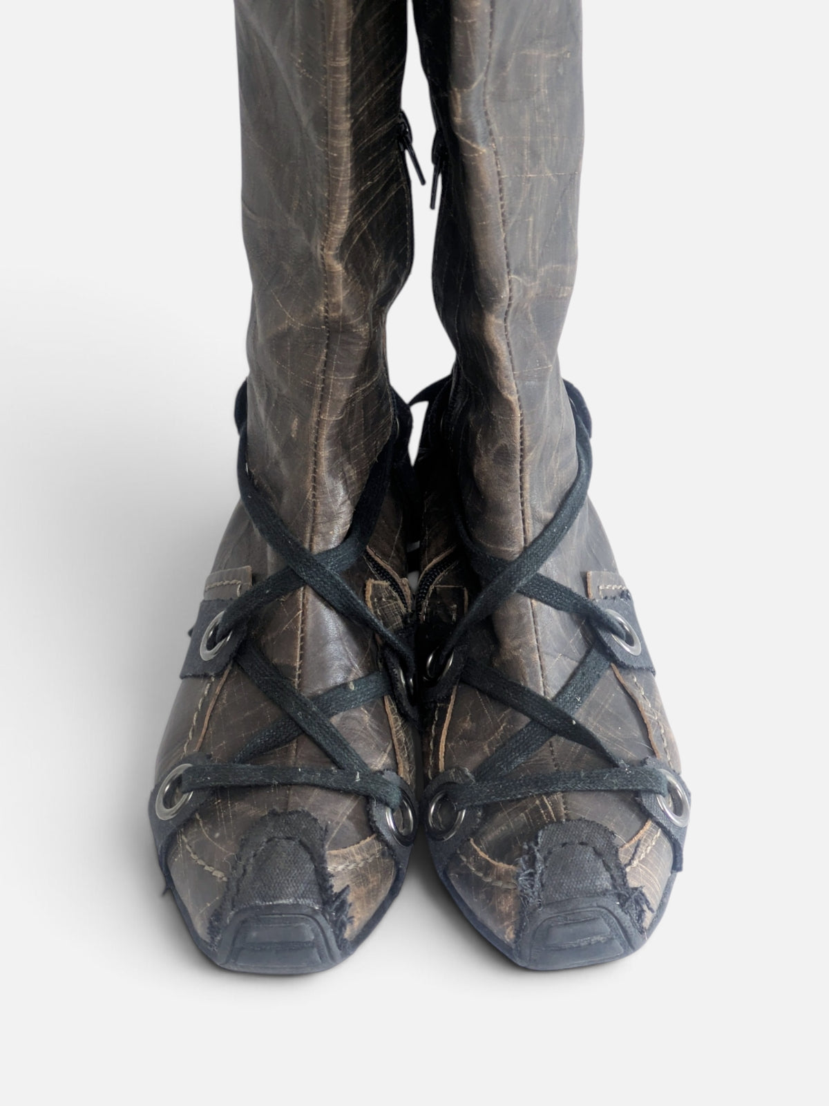 Industrial avant-garde knee-high leather boots