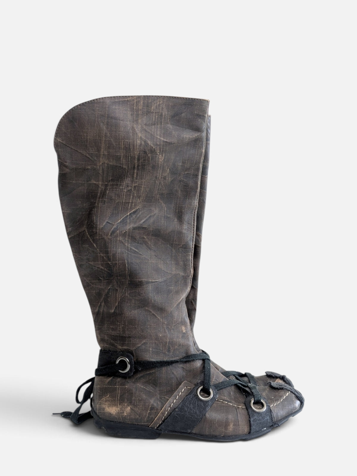 Industrial avant-garde knee-high leather boots
