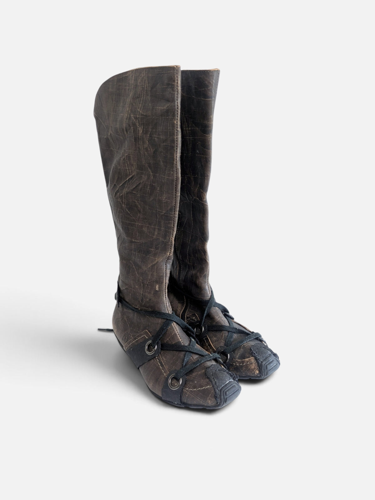 Industrial avant-garde knee-high leather boots