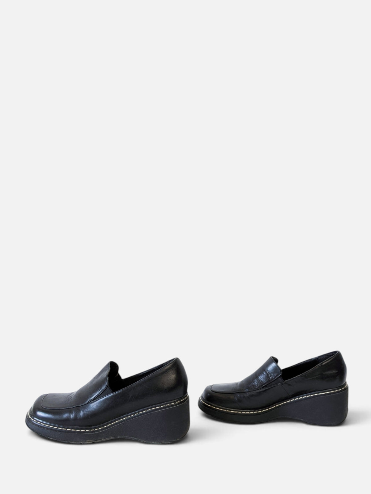 Black square toe wedge loafers (2000s)