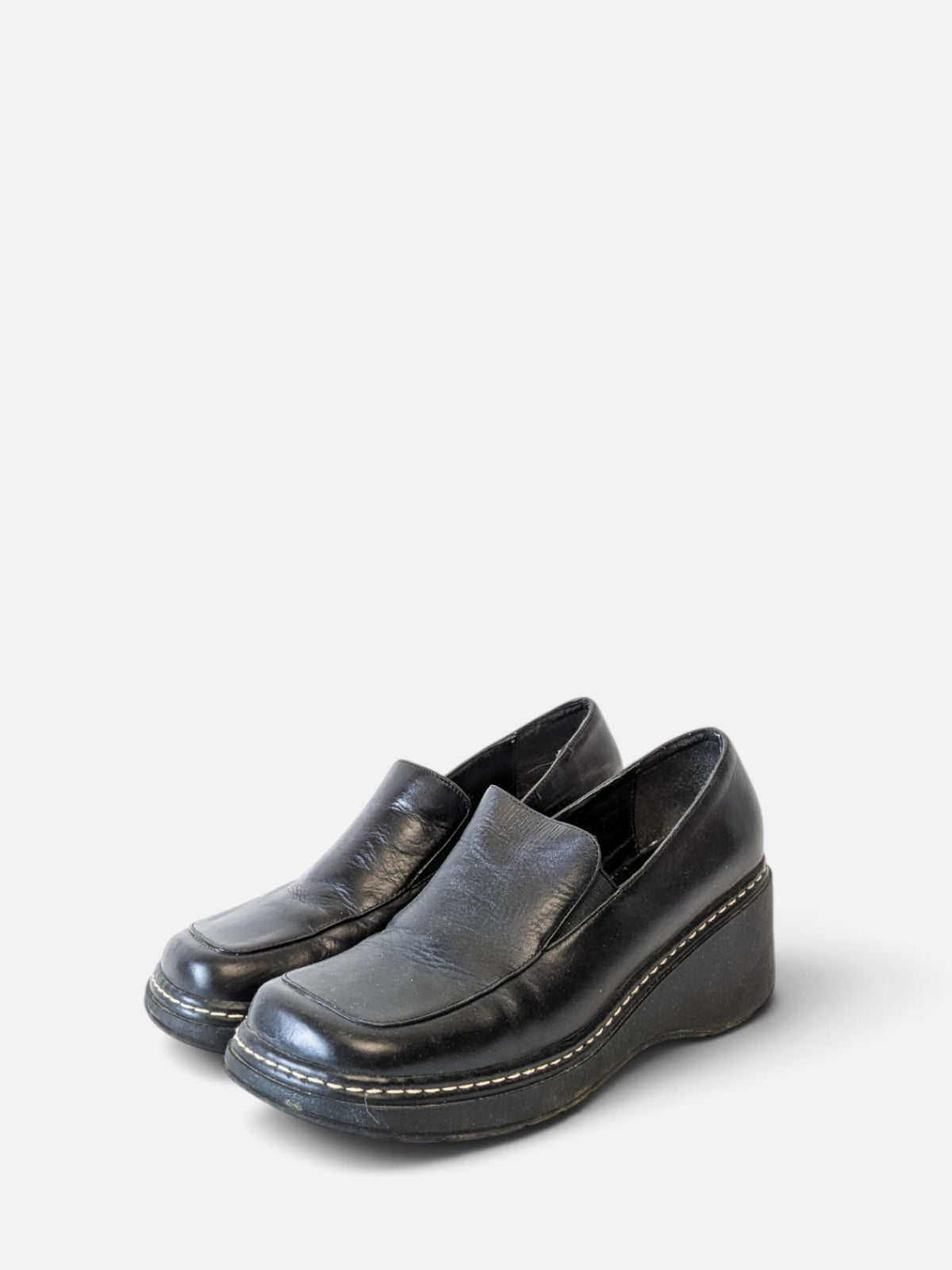 Black square toe wedge loafers (2000s)