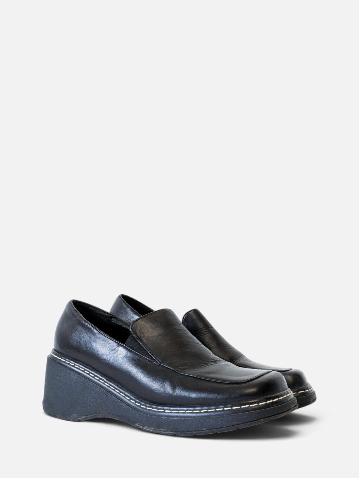 Black square toe wedge loafers (2000s)