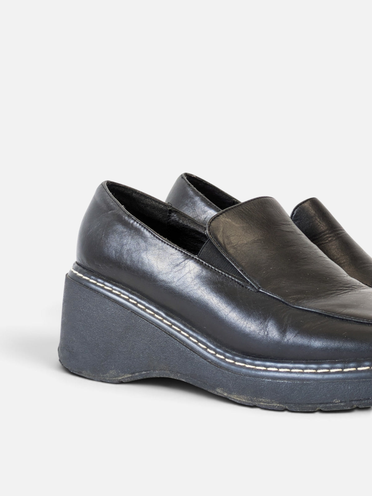 Black square toe wedge loafers (2000s)