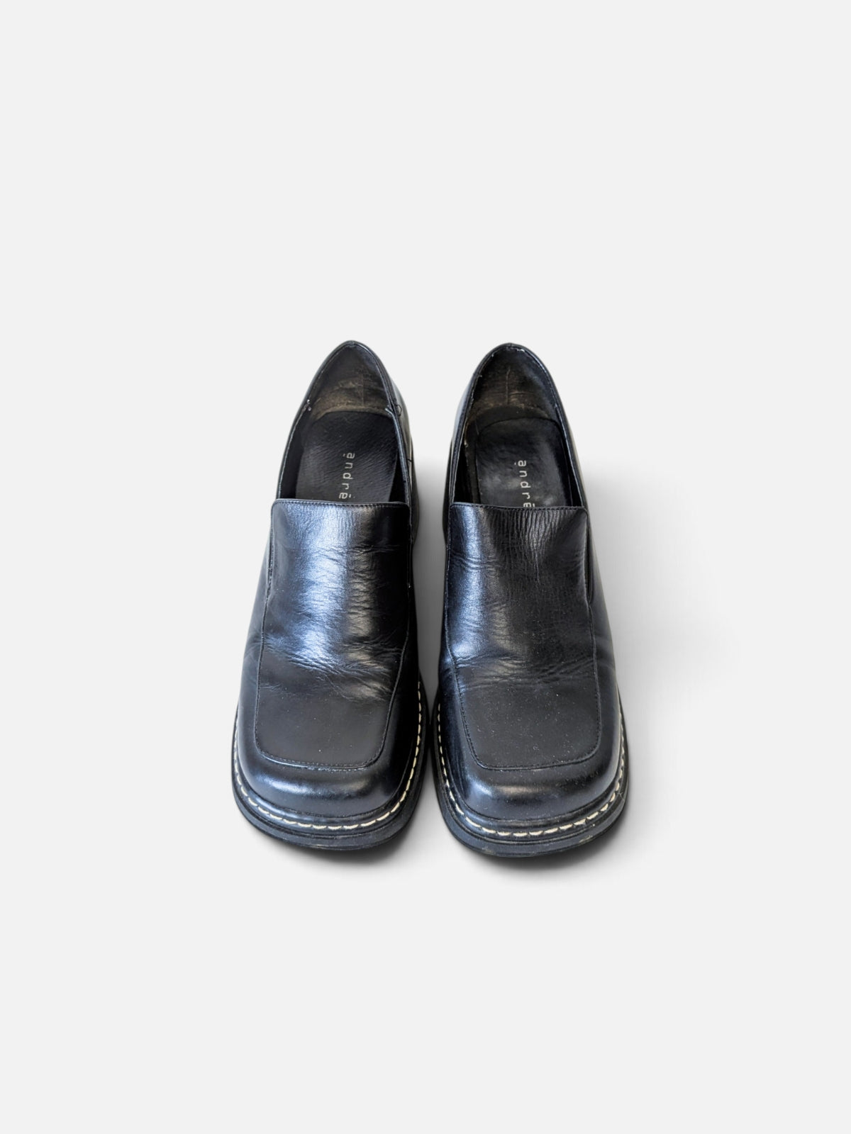 Black square toe wedge loafers (2000s)