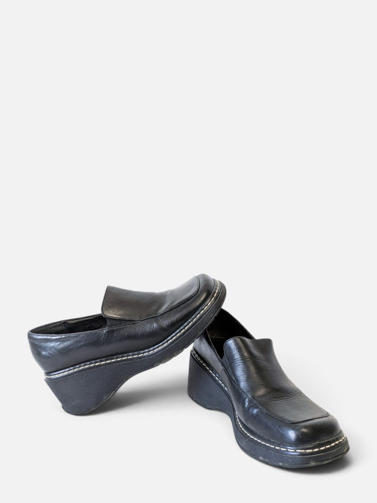 Black square toe wedge loafers (2000s)