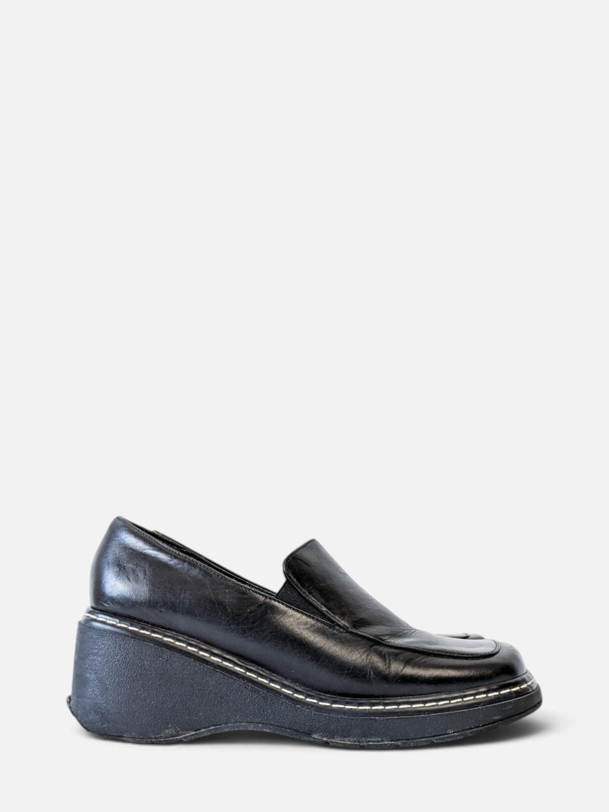 Black square toe wedge loafers (2000s)