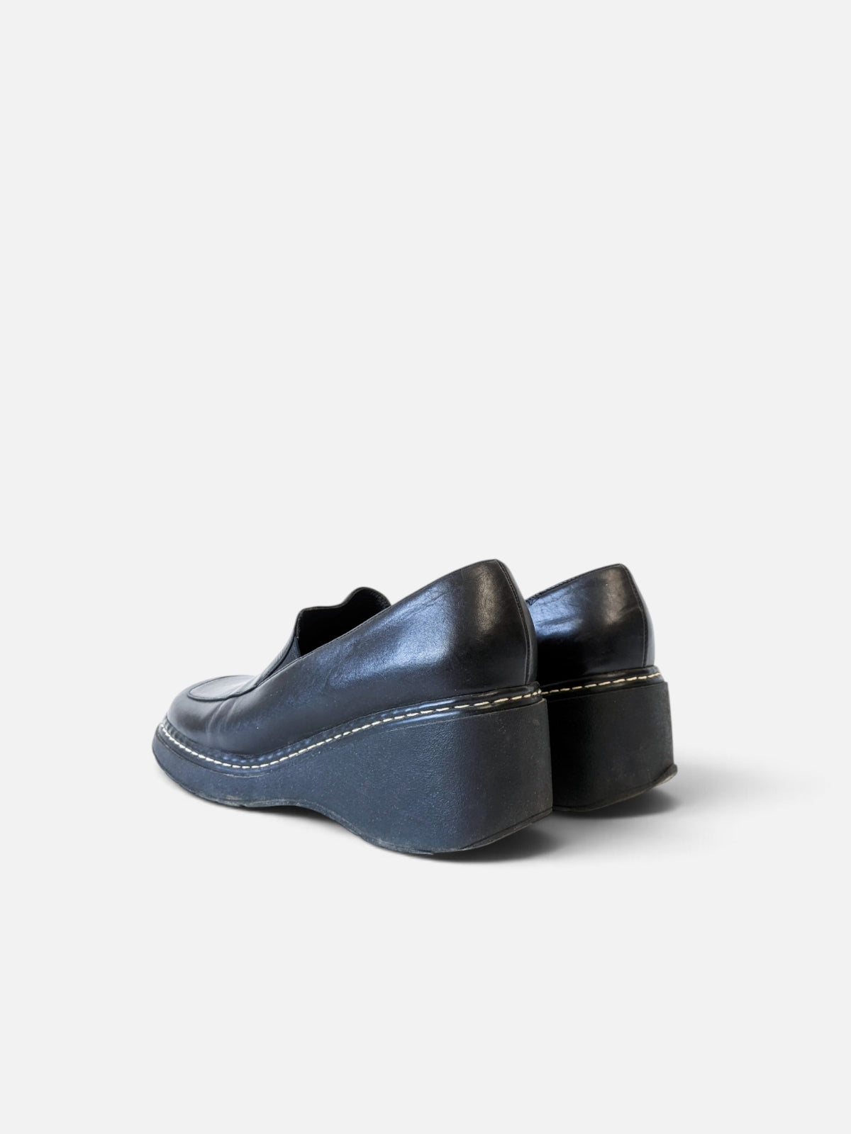 Black square toe wedge loafers (2000s)