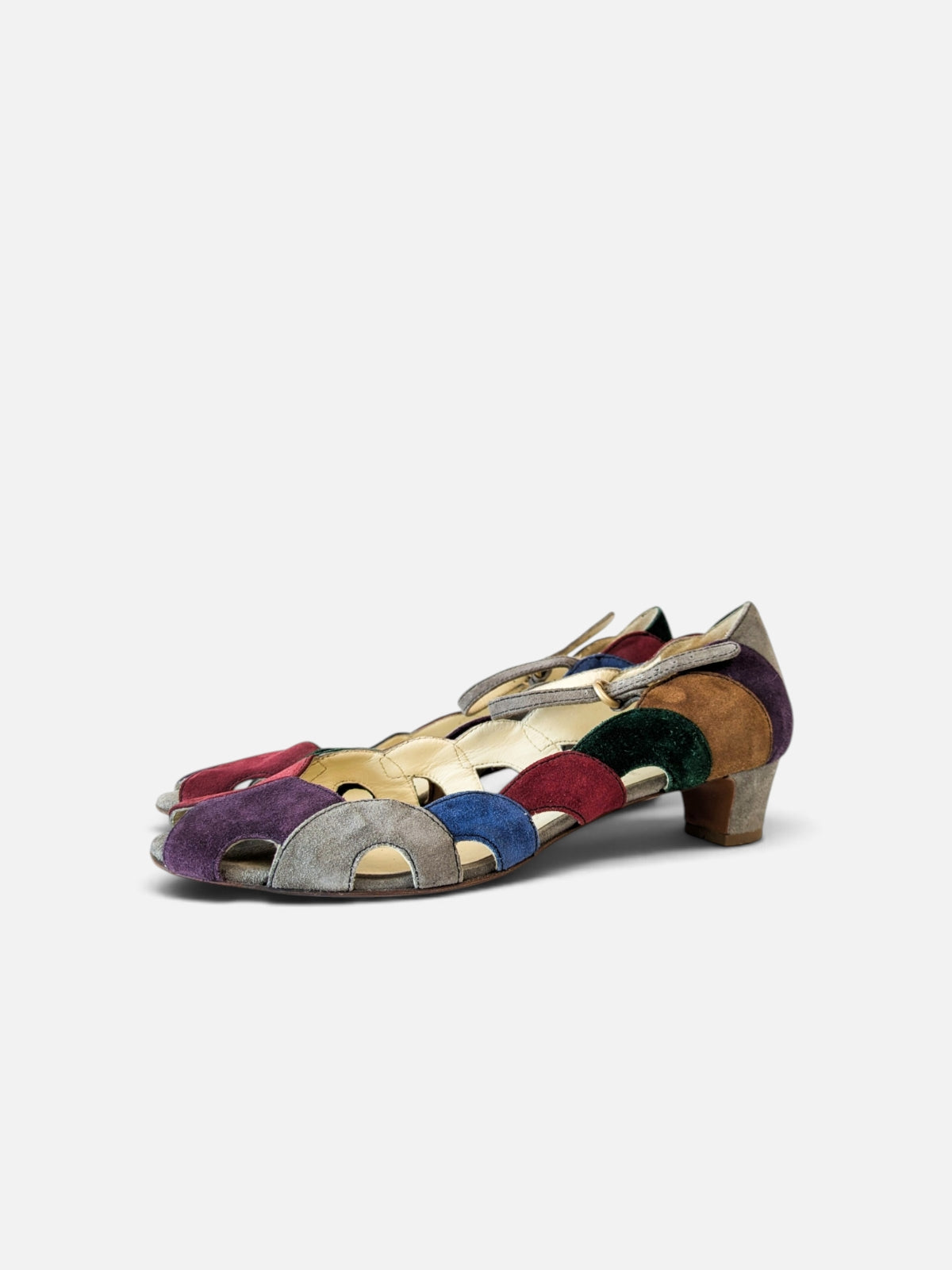 Miu Miu suede patchwork open-toe kitten heels