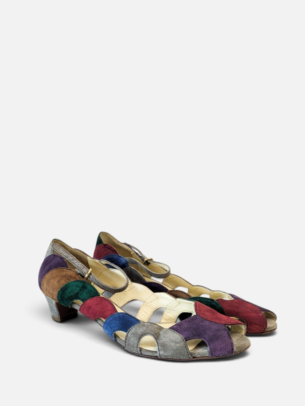 Miu Miu suede patchwork open-toe kitten heels