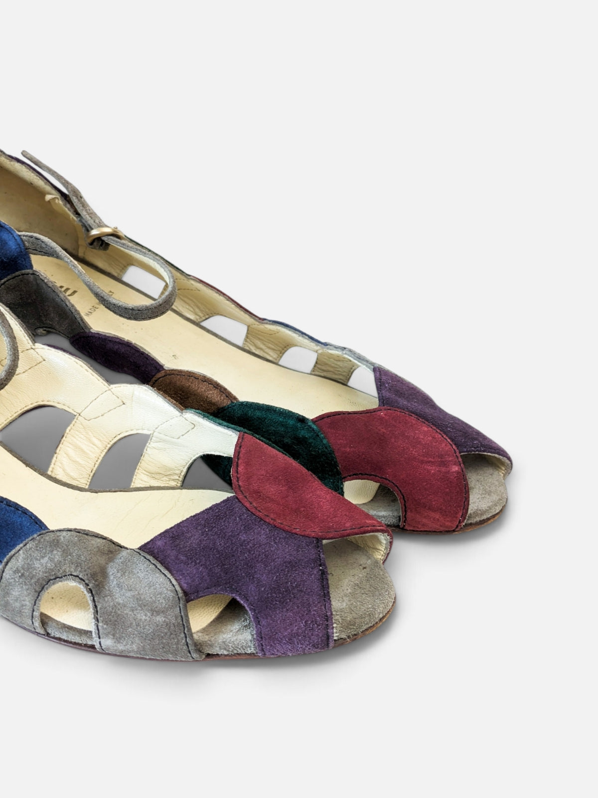 Miu Miu suede patchwork open-toe kitten heels