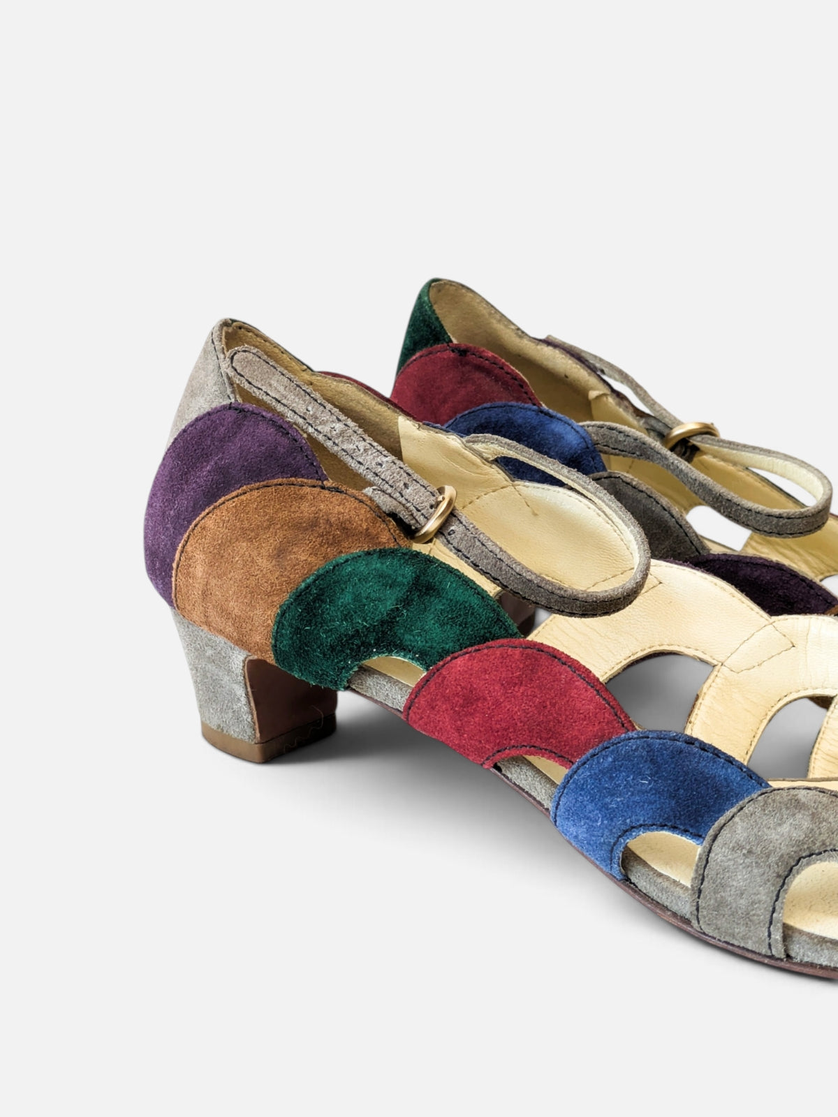 Miu Miu suede patchwork open-toe kitten heels