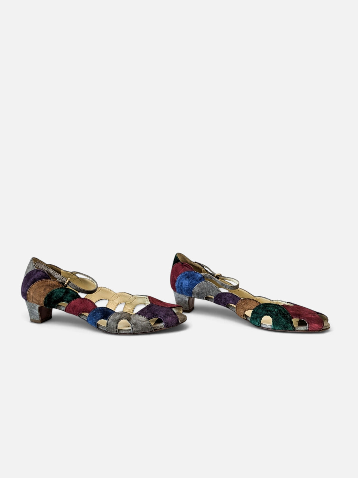 Miu Miu suede patchwork open-toe kitten heels