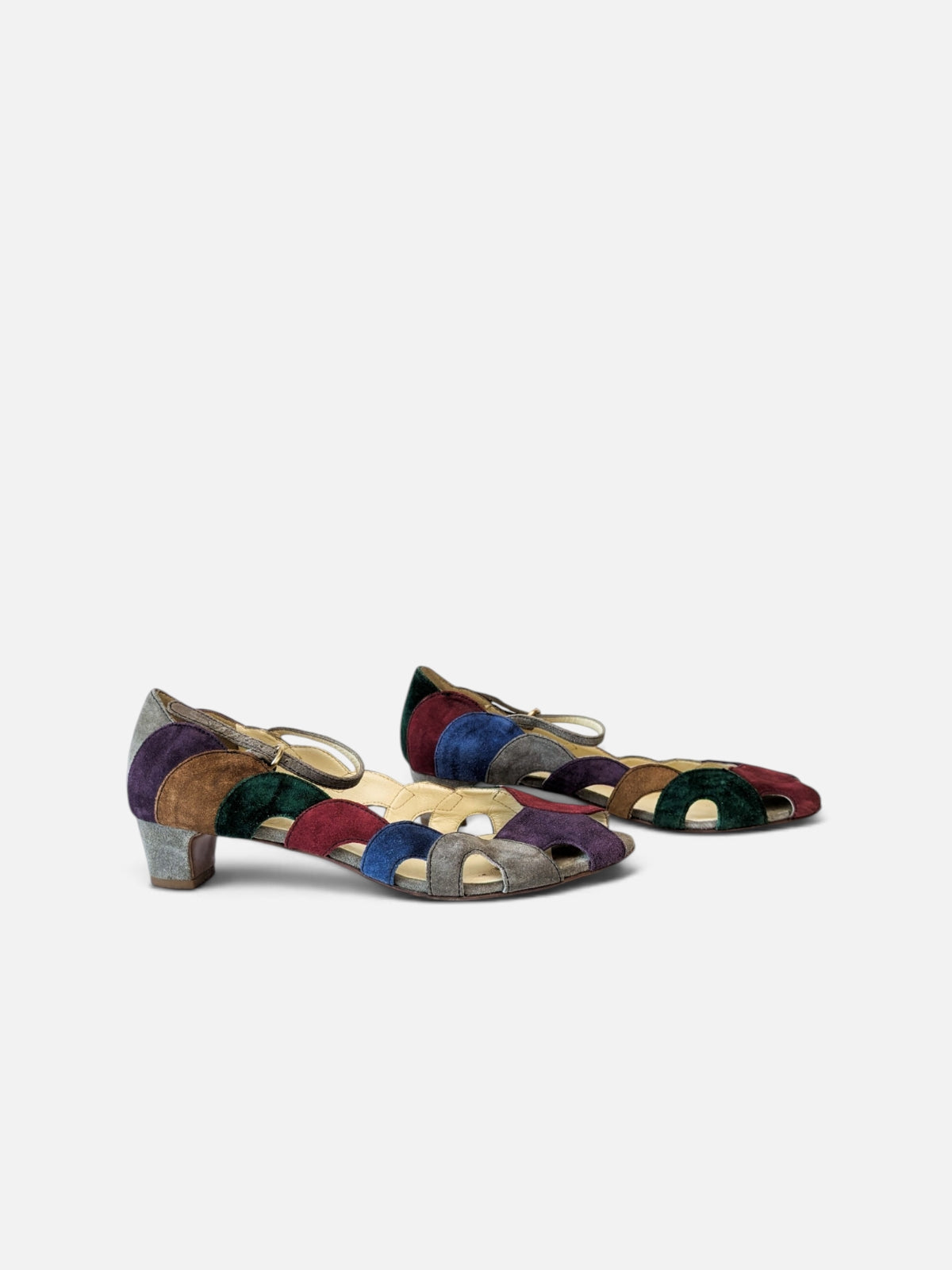 Miu Miu suede patchwork open-toe kitten heels