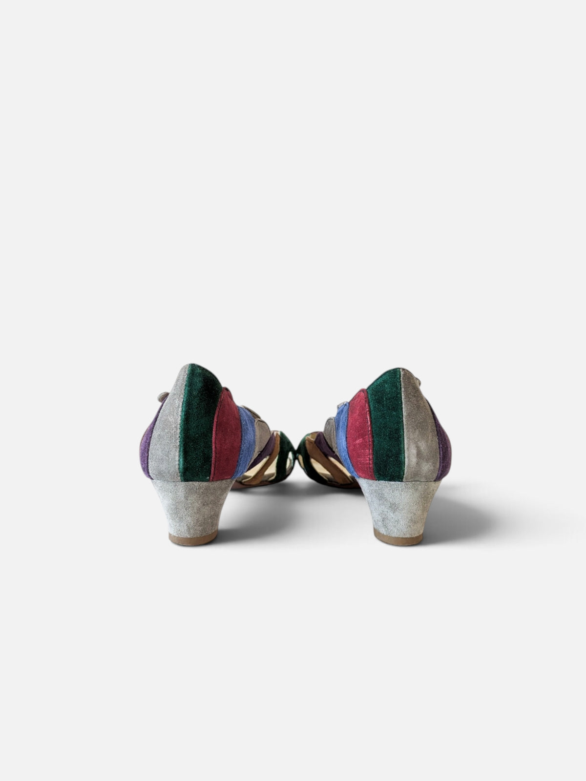 Miu Miu suede patchwork open-toe kitten heels