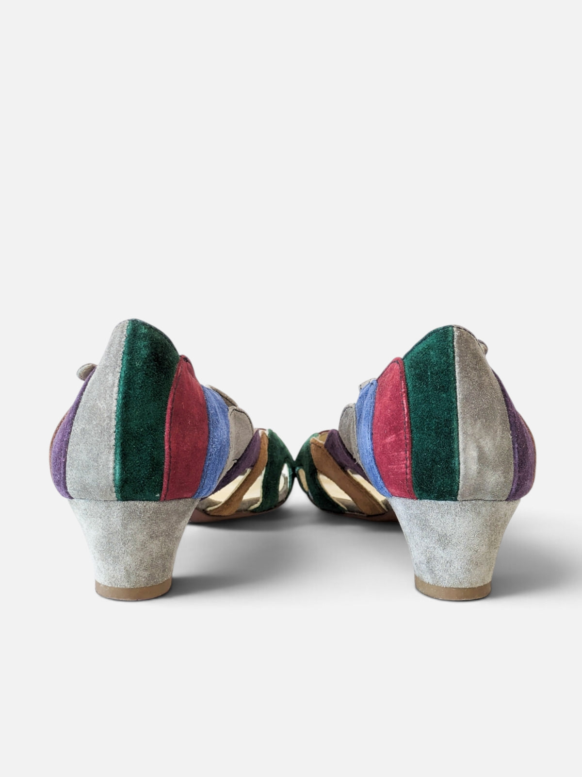 Miu Miu suede patchwork open-toe kitten heels