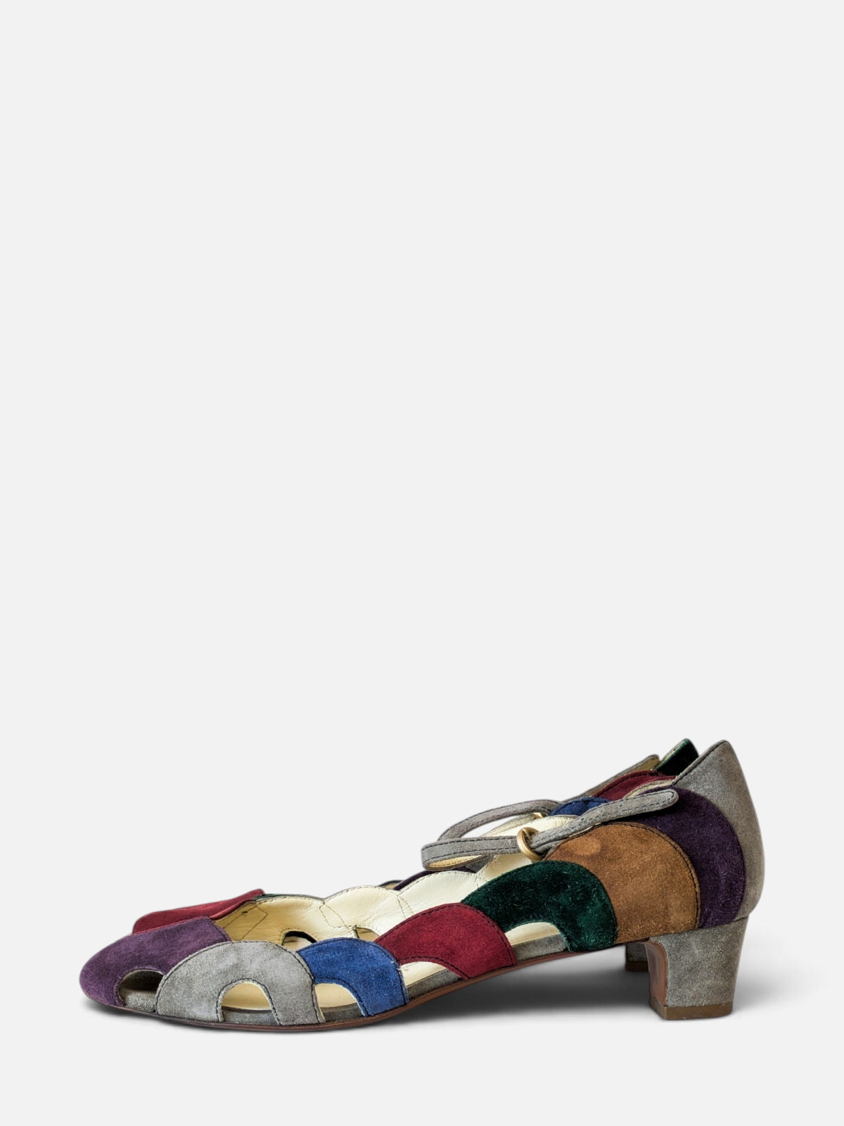 Miu Miu suede patchwork open-toe kitten heels