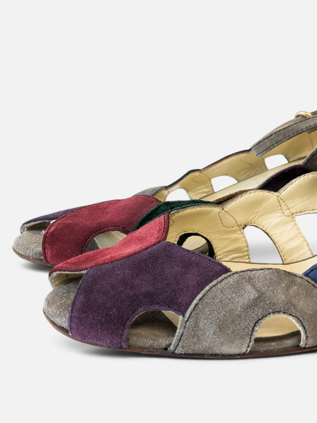 Miu Miu suede patchwork open-toe kitten heels