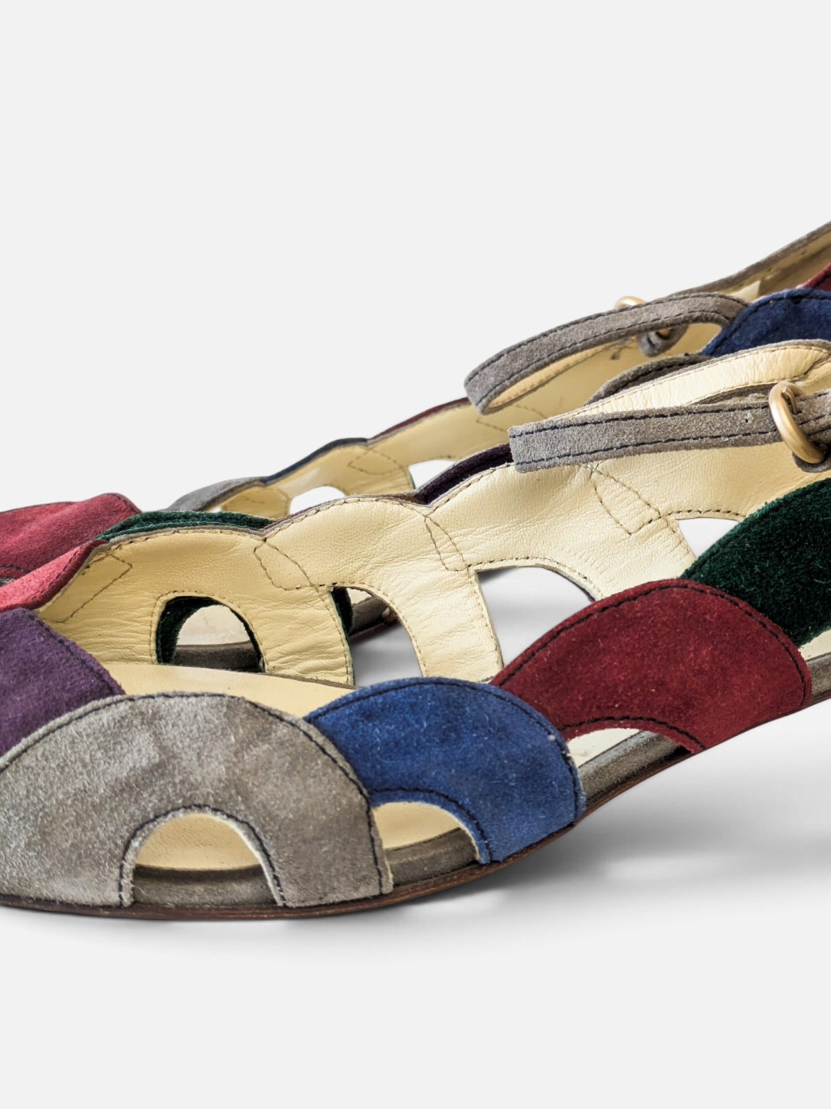 Miu Miu suede patchwork open-toe kitten heels