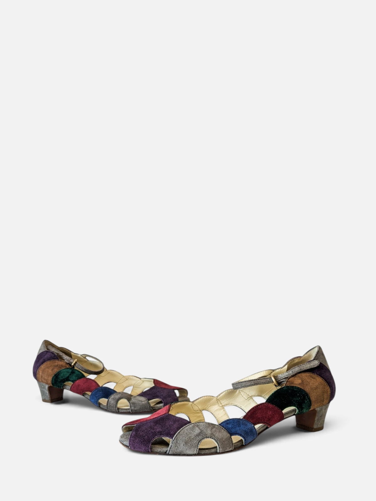 Miu Miu suede patchwork open-toe kitten heels