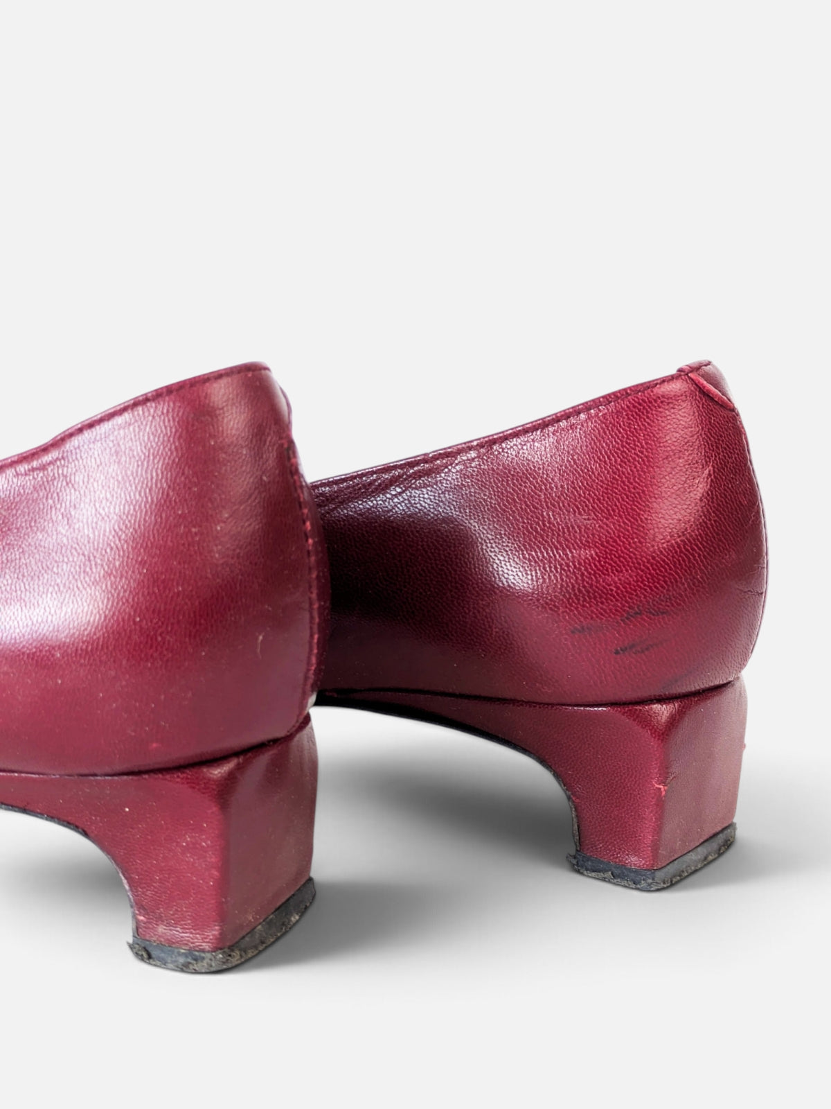 Patchwork kitten heels – burgundy & mustard (80s)