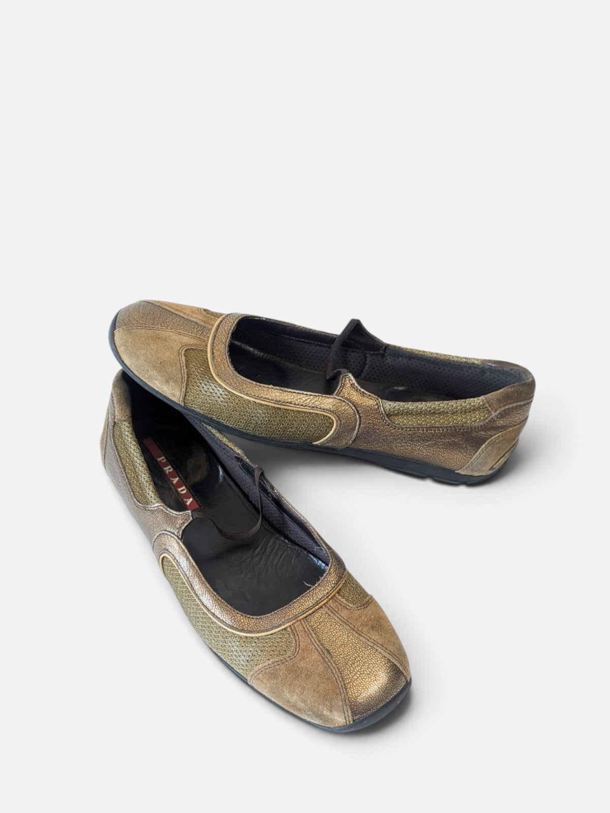 Prada metallic bronze slip-on ballerinas (1990s)