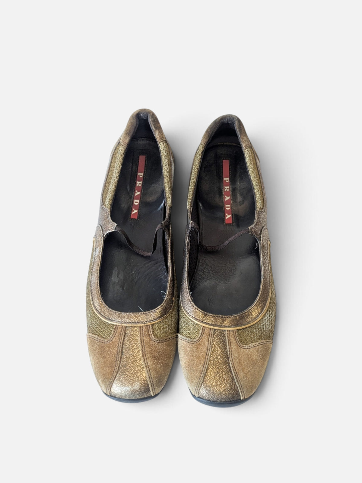 Prada metallic bronze slip-on ballerinas (1990s)