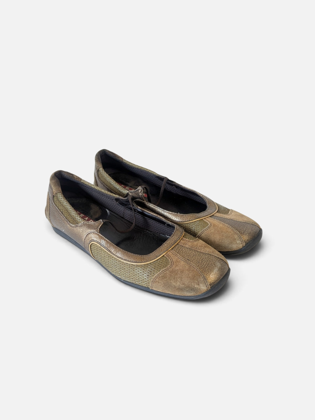 Prada metallic bronze slip-on ballerinas (1990s)