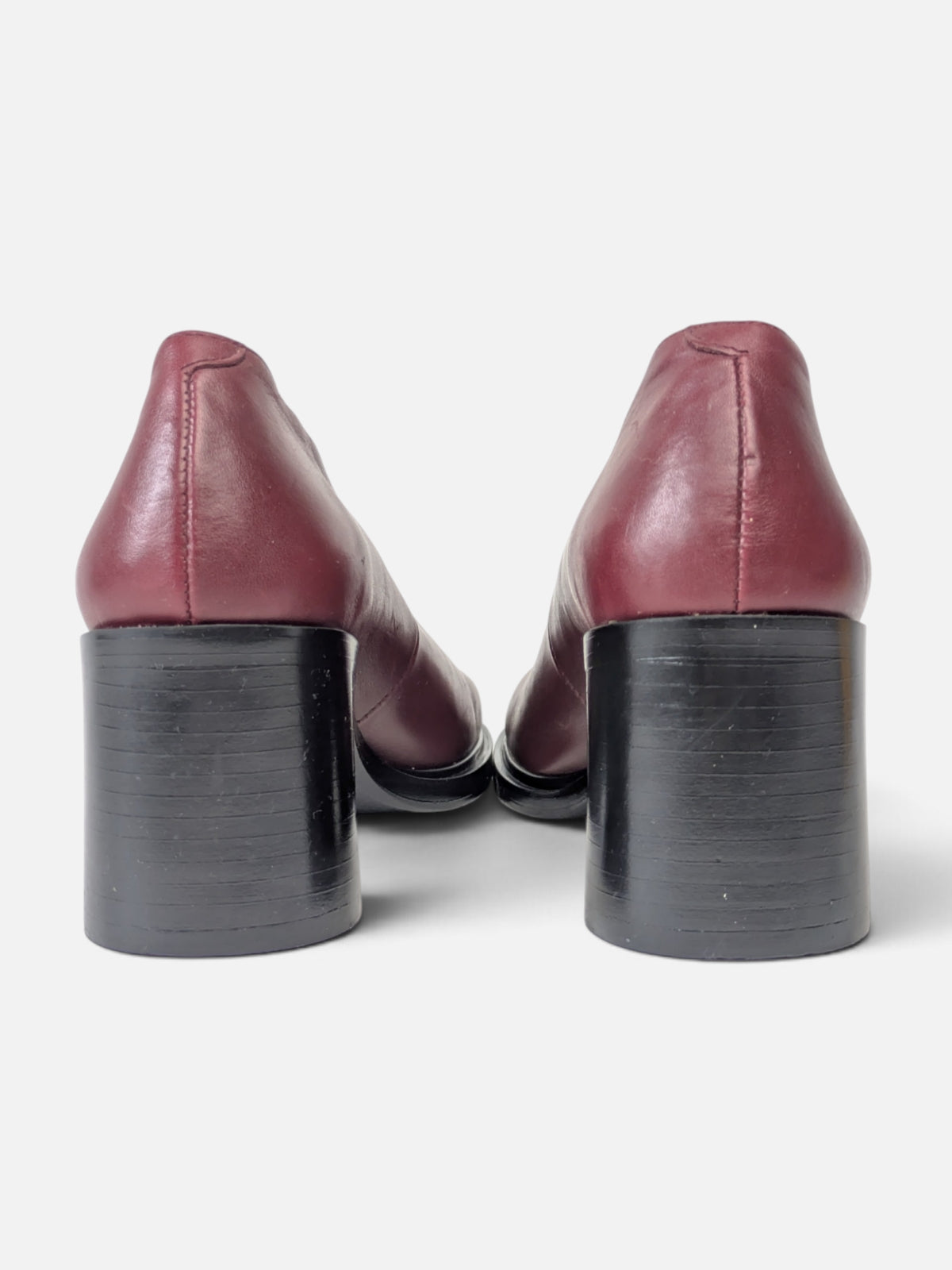 Bordeaux leather sculptural heel pumps (90s)