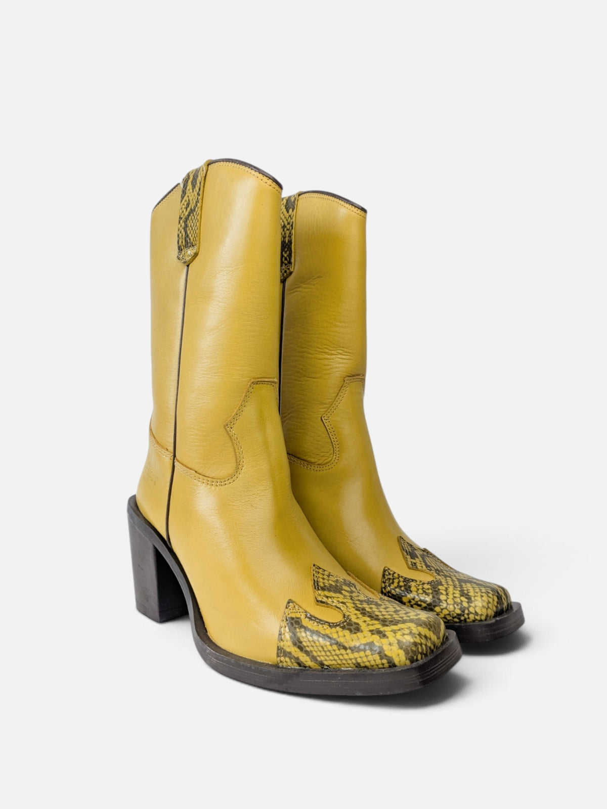 Morusso mustard & snakeskin western boots (90s)