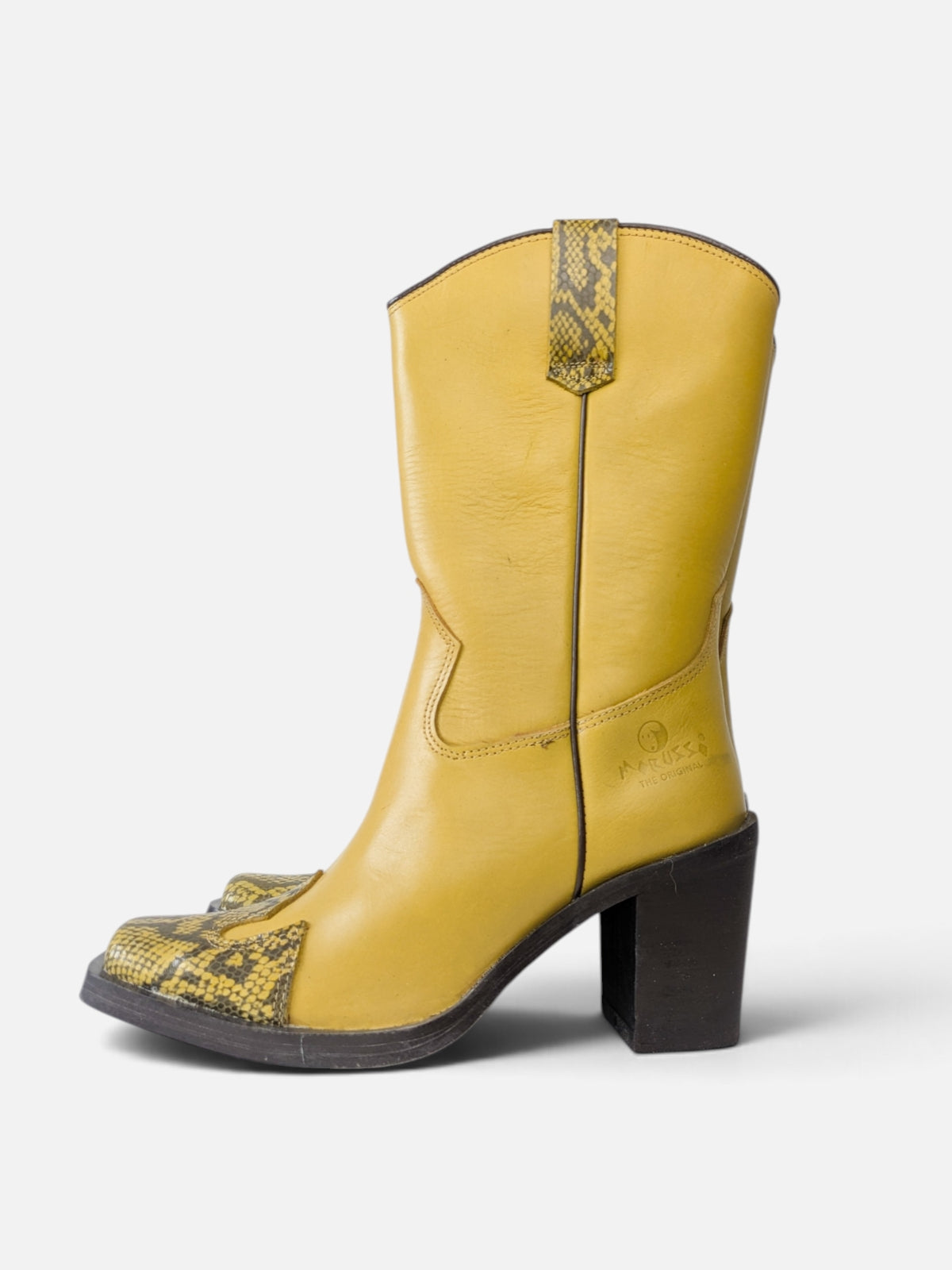 Morusso mustard & snakeskin western boots (90s)