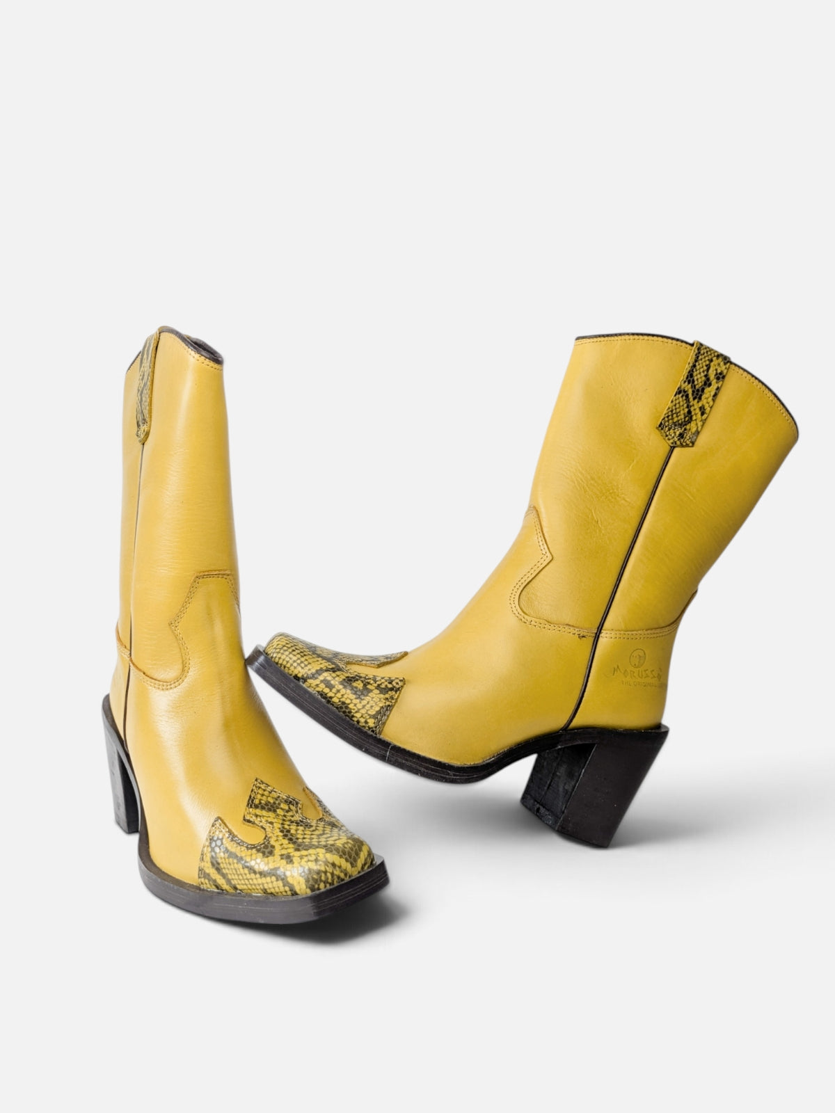 Morusso mustard & snakeskin western boots (90s)
