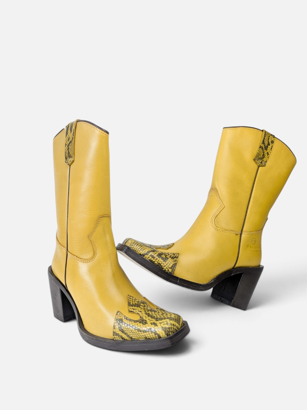 Morusso mustard & snakeskin western boots (90s)