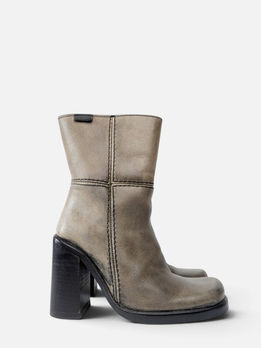 Destroy Distressed Leather Mid-Calf Boots (1990s)