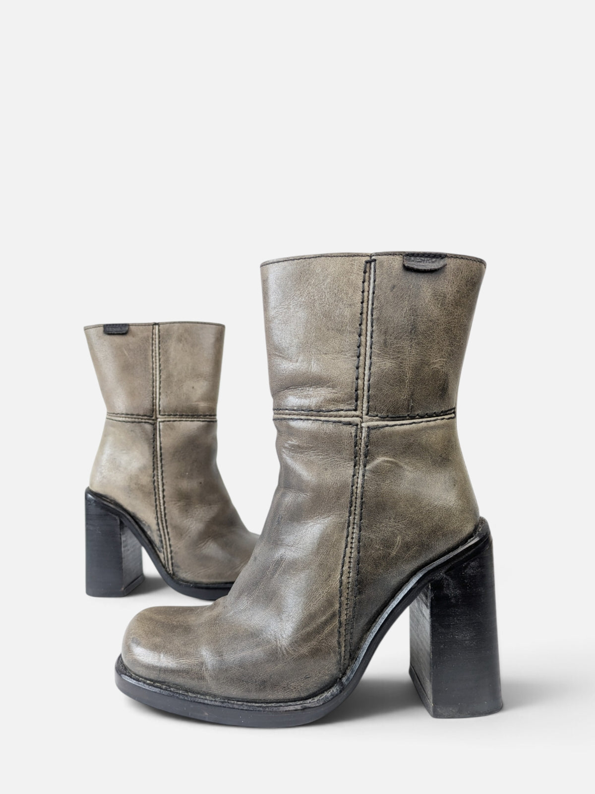 Destroy Distressed Leather Mid-Calf Boots (1990s)