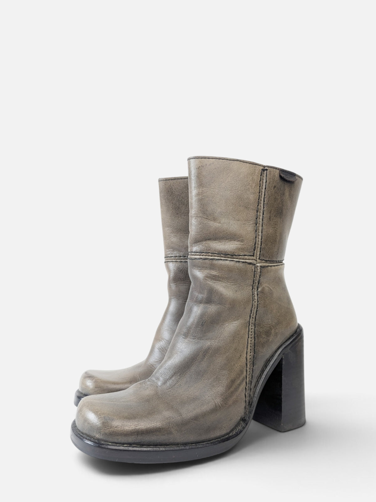 Destroy Distressed Leather Mid-Calf Boots (1990s)