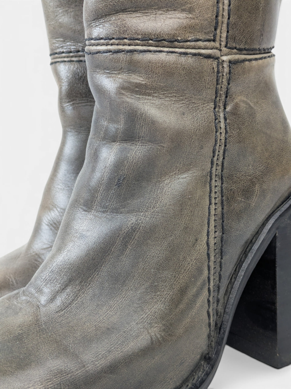 Destroy Distressed Leather Mid-Calf Boots (1990s)