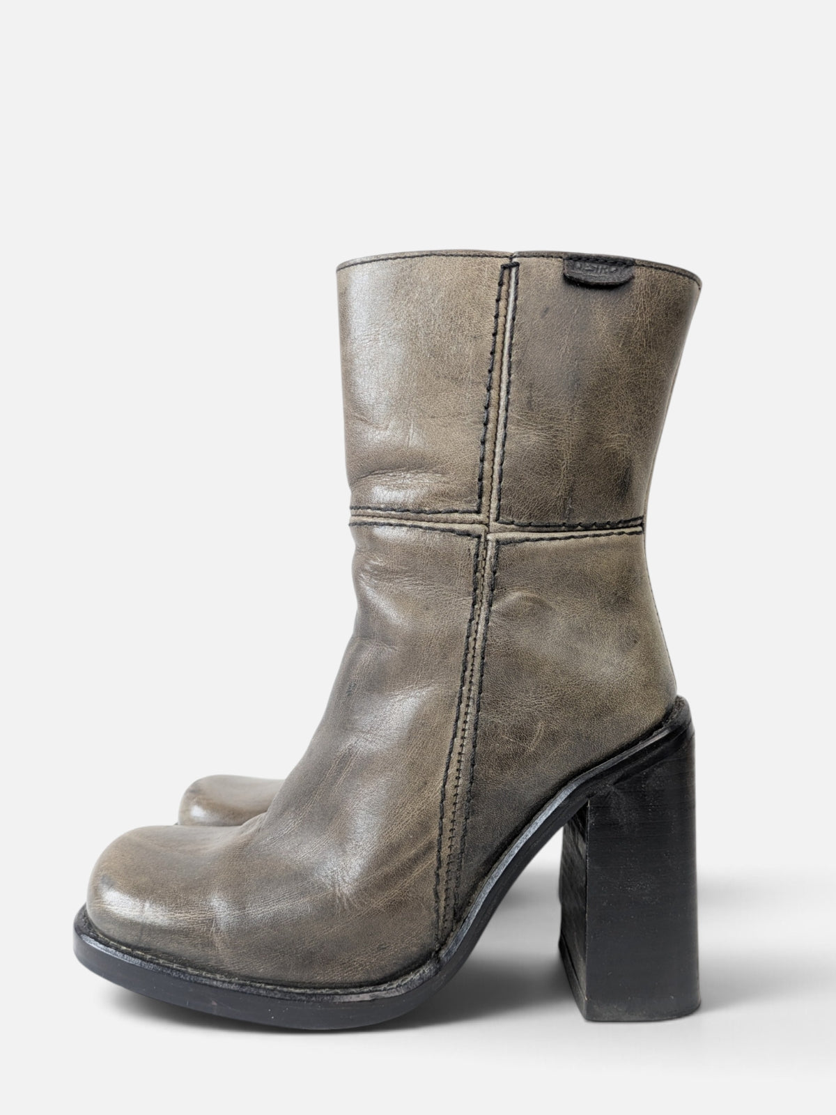 Destroy Distressed Leather Mid-Calf Boots (1990s)