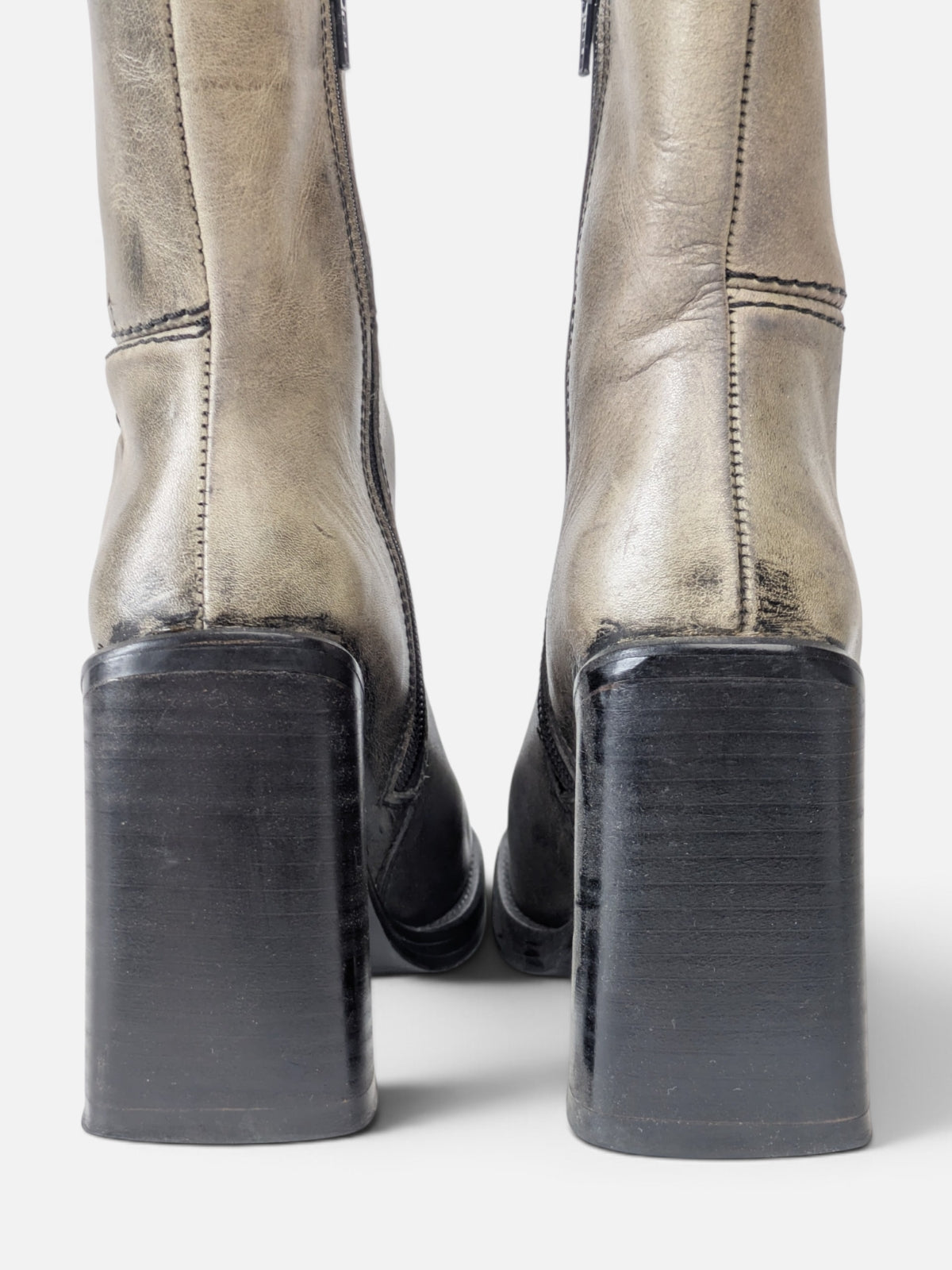 Destroy Distressed Leather Mid-Calf Boots (1990s)
