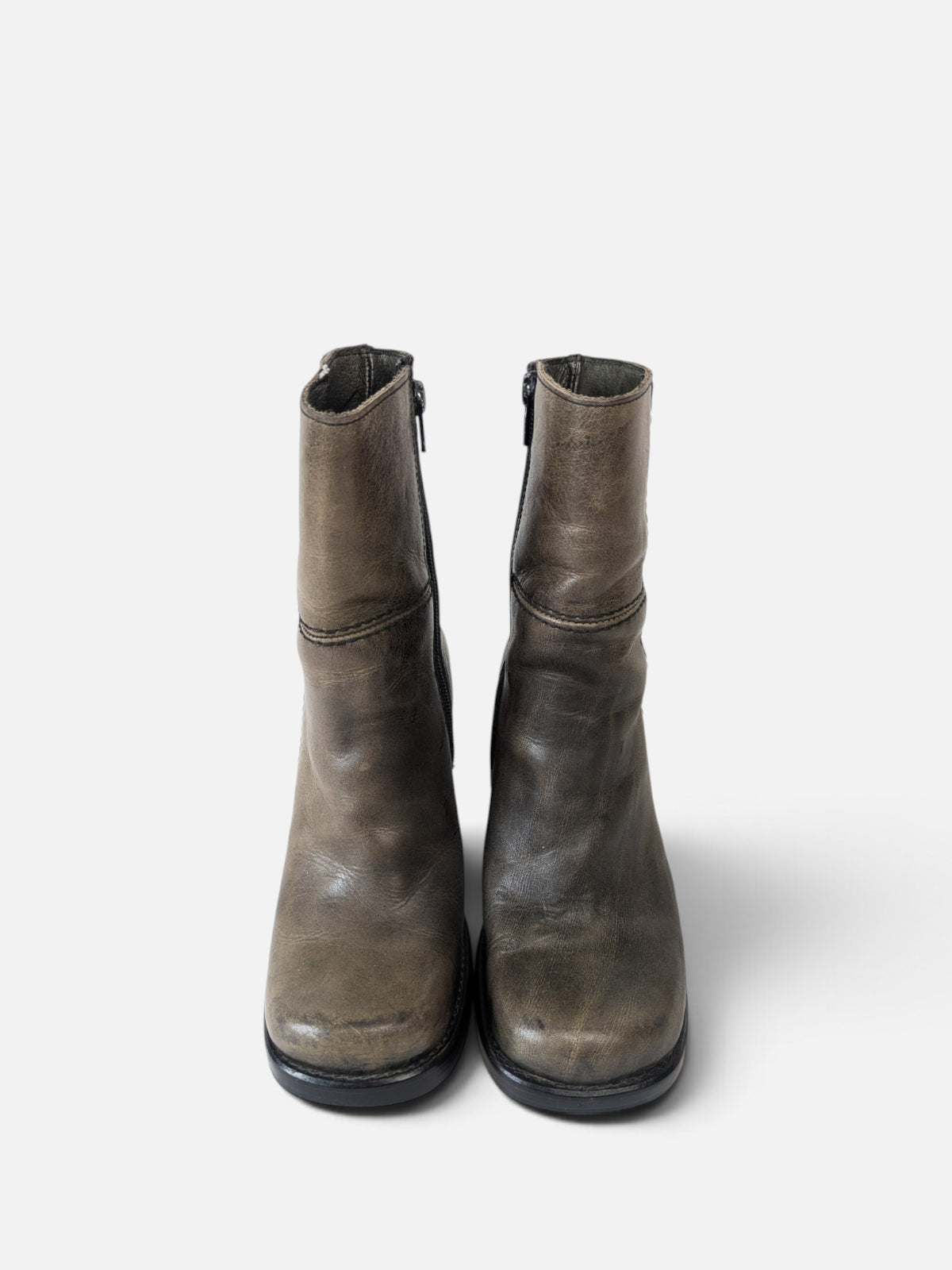 Destroy Distressed Leather Mid-Calf Boots (1990s)
