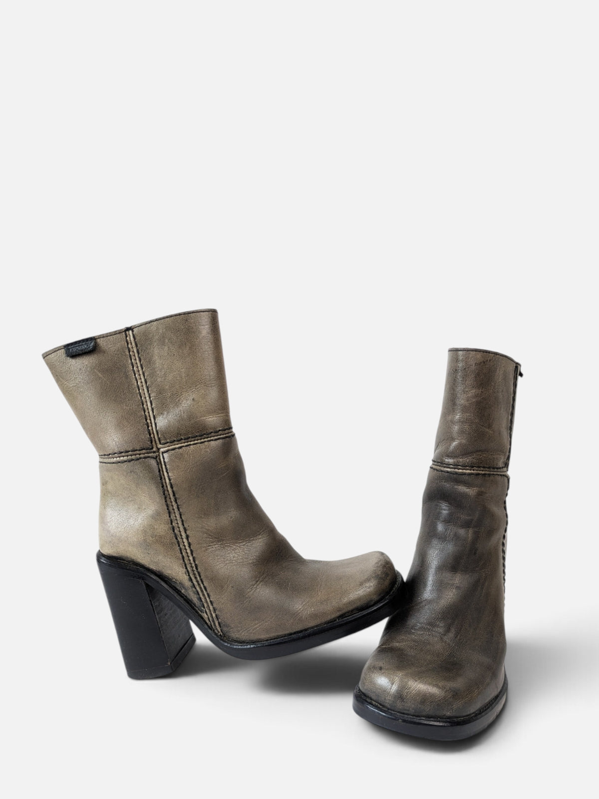 Destroy Distressed Leather Mid-Calf Boots (1990s)