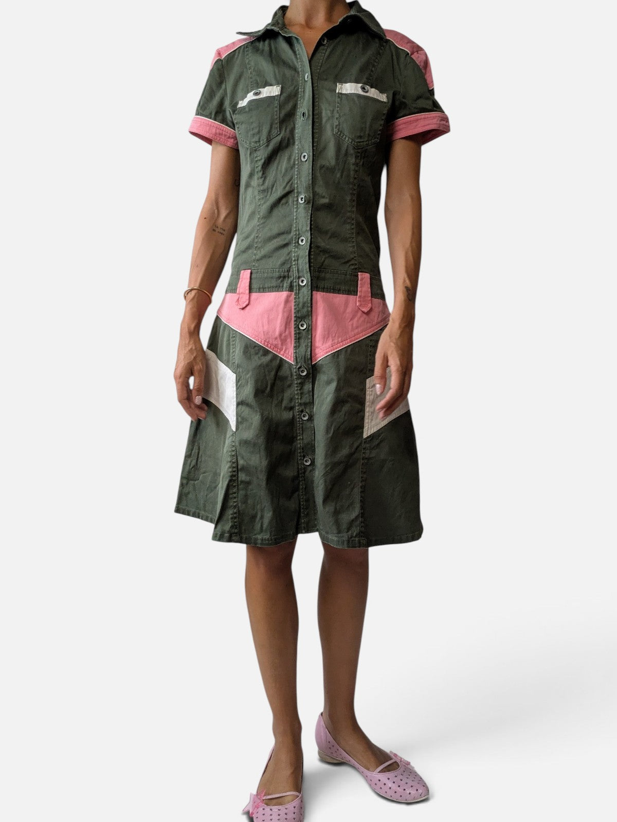 Colour-block military shirt dress (2000s)