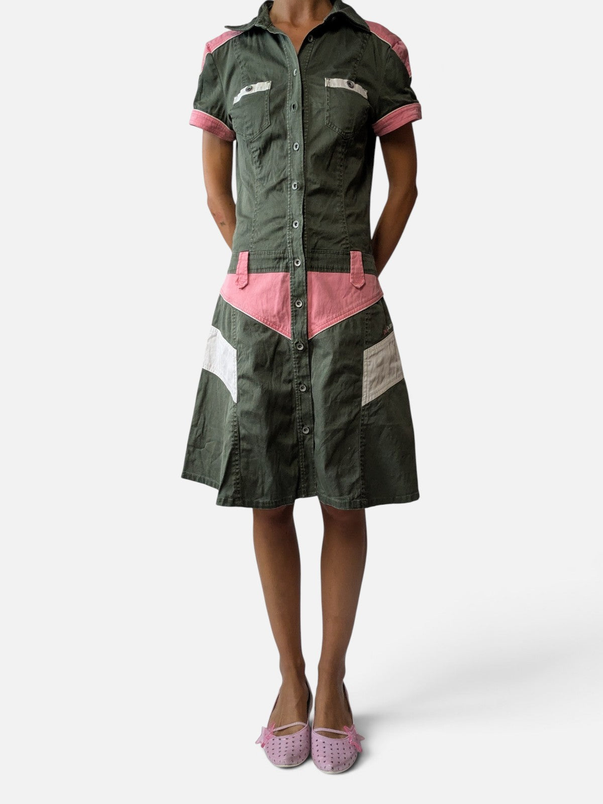 Colour-block military shirt dress (2000s)