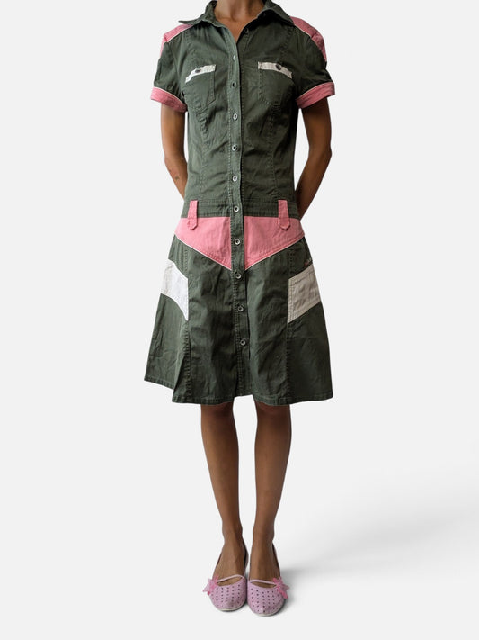 Colour-block military shirt dress (2000s)