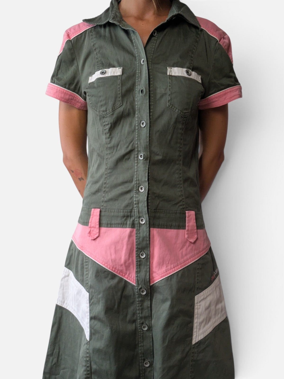 Colour-block military shirt dress (2000s)