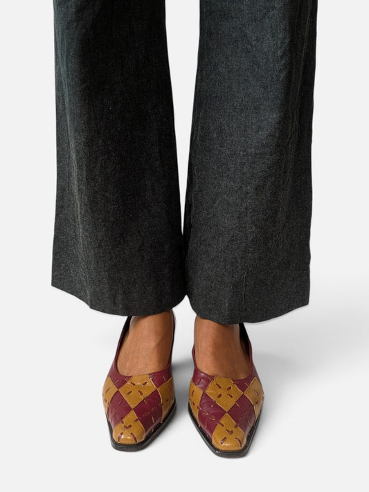 Patchwork kitten heels – burgundy & mustard (80s)