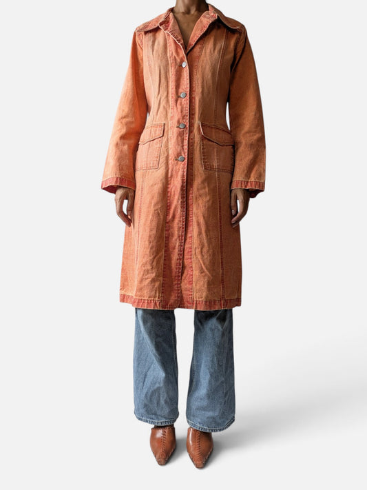 Faded orange denim longline coat (2000s)