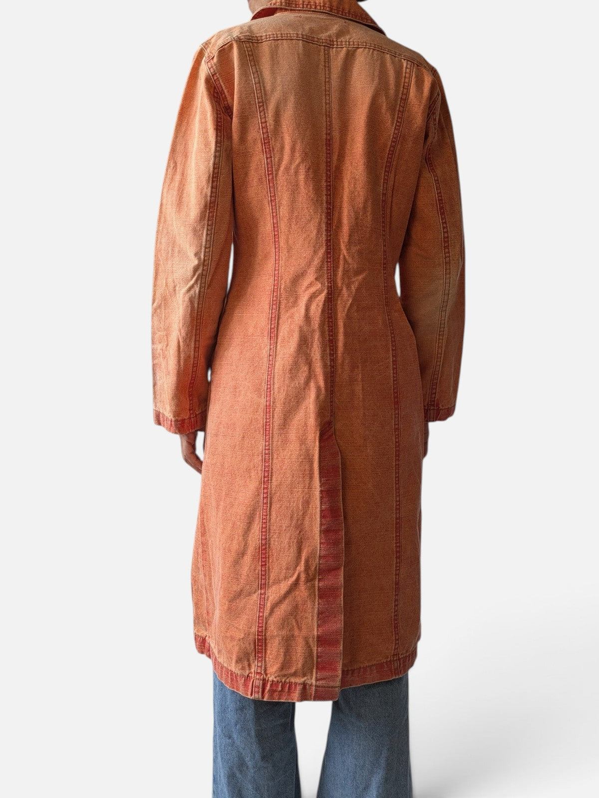 Faded orange denim longline coat (2000s)