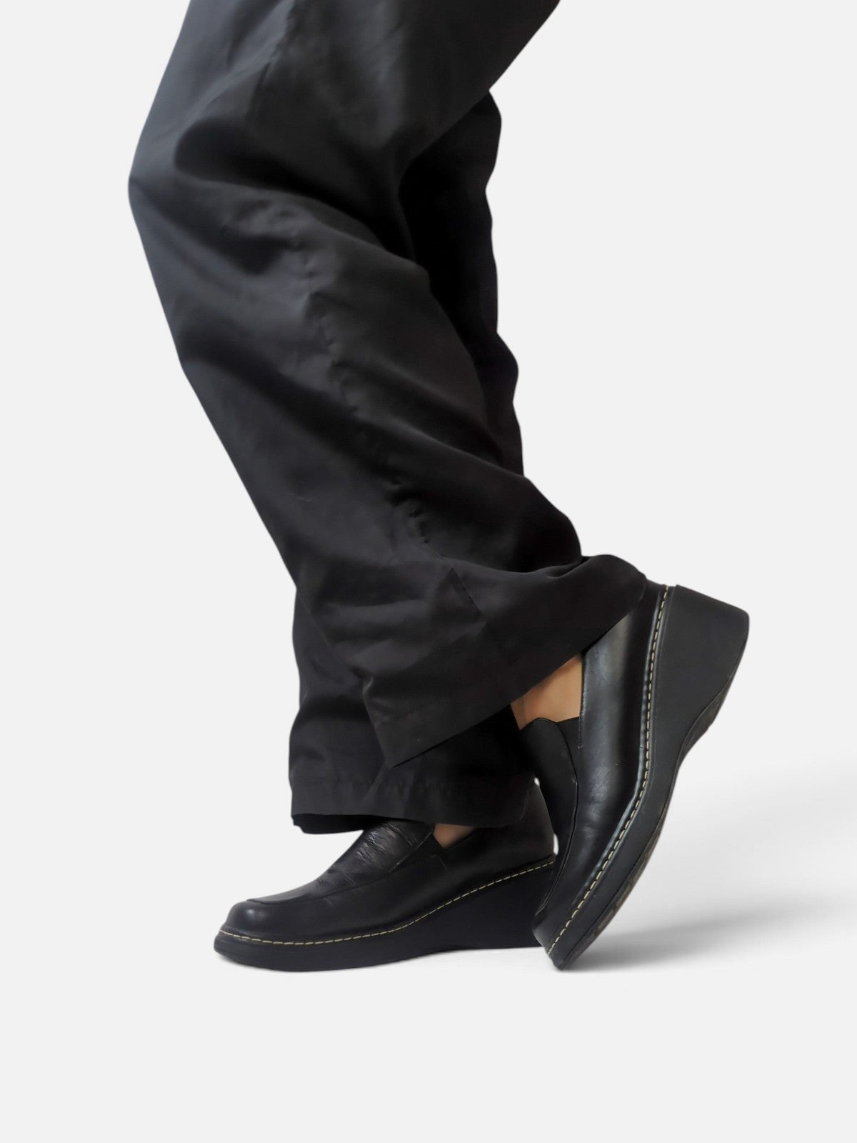 Black square toe wedge loafers (2000s)