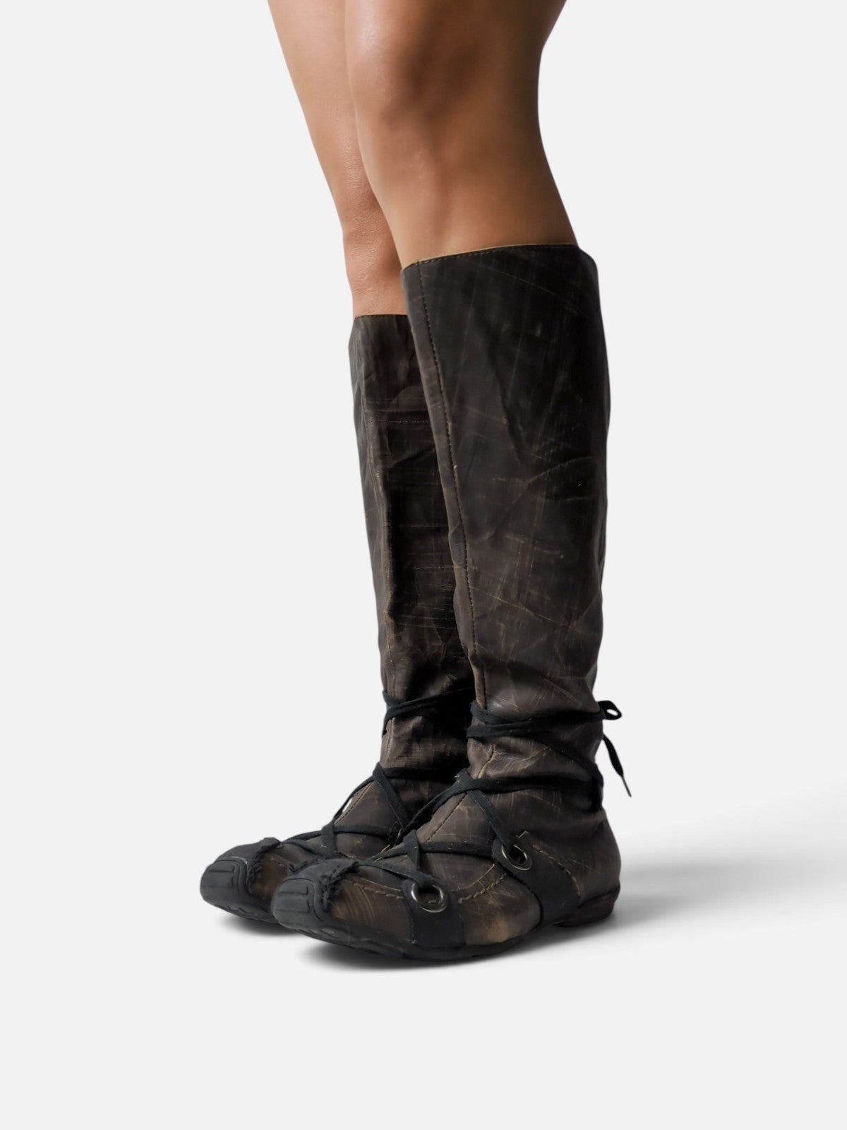 Industrial avant-garde knee-high leather boots